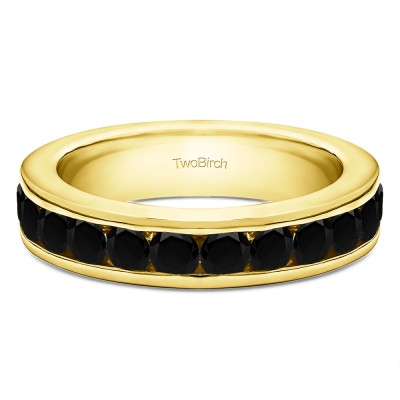 1 Carat Black Twelve Stone Channel Set Straight Wedding Ring  in Yellow Gold