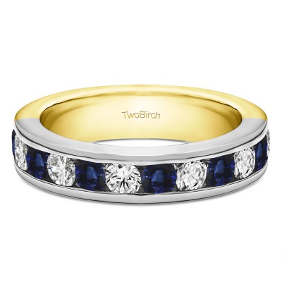 0.5 Carat Sapphire and Diamond Twelve Stone Channel Set Straight Wedding Ring  in Two Tone Gold