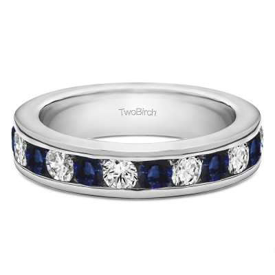 0.5 Carat Sapphire and Diamond Twelve Stone Channel Set Straight Wedding Ring