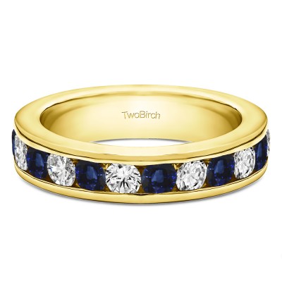0.5 Carat Sapphire and Diamond Twelve Stone Channel Set Straight Wedding Ring  in Yellow Gold