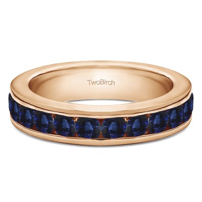 0.75 Carat Sapphire Twelve Stone Channel Set Straight Wedding Ring  in Rose Gold