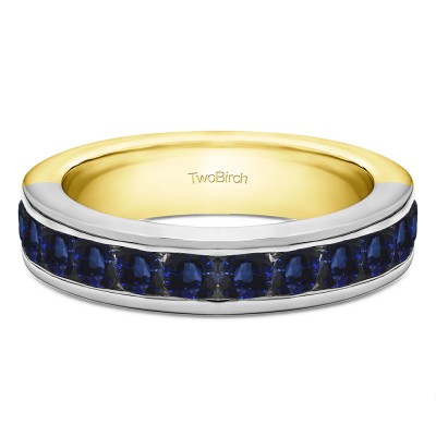 0.75 Carat Sapphire Twelve Stone Channel Set Straight Wedding Ring  in Two Tone Gold