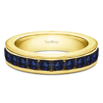 1 Carat Sapphire Twelve Stone Channel Set Straight Wedding Ring  in Yellow Gold