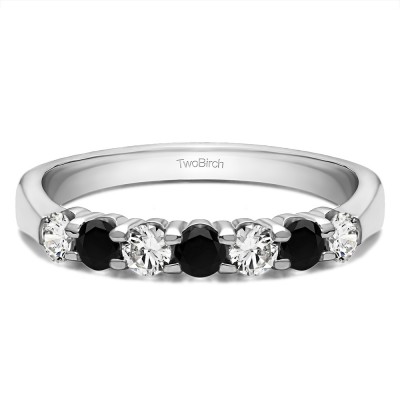 0.98 Carat Black and White Seven Stone Shared Prong Tapered Shank Wedding Ring