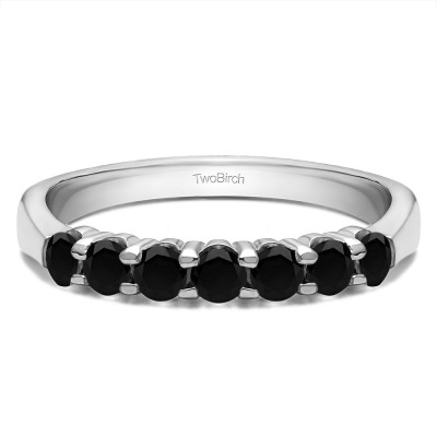 0.98 Carat Black Seven Stone Shared Prong Tapered Shank Wedding Ring