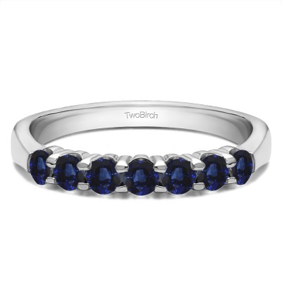 0.49 Carat Sapphire Seven Stone Shared Prong Tapered Shank Wedding Ring