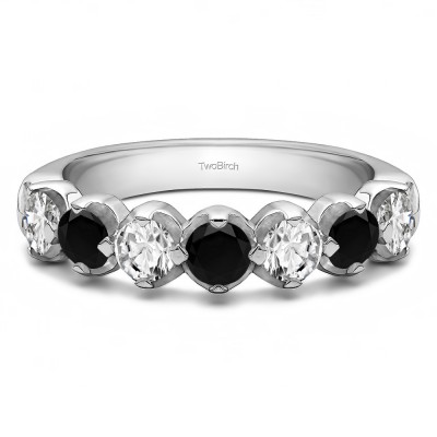 0.98 Carat Black and White Seven Stone Common Prong U Set Wedding Ring