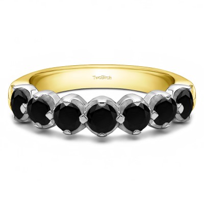 0.98 Carat Black Seven Stone Common Prong U Set Wedding Ring  in Two Tone Gold