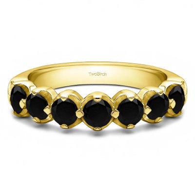0.98 Carat Black Seven Stone Common Prong U Set Wedding Ring  in Yellow Gold
