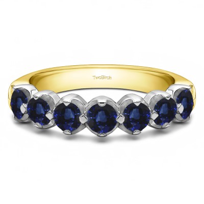 0.49 Carat Sapphire Seven Stone Common Prong U Set Wedding Ring  in Two Tone Gold