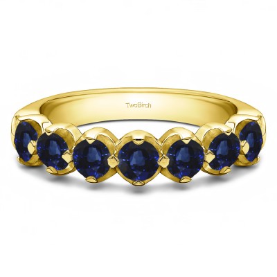 0.25 Carat Sapphire Seven Stone Common Prong U Set Wedding Ring  in Yellow Gold