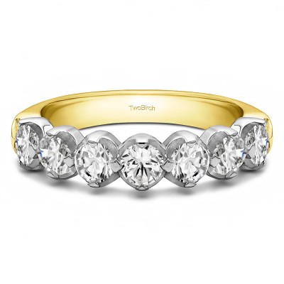 0.98 Carat Seven Stone Common Prong U Set Wedding Ring  in Two Tone Gold