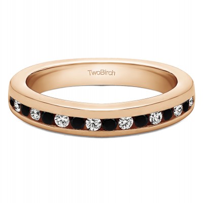 0.34 Carat Black and White Thin Channel Set Wedding Band in Rose Gold