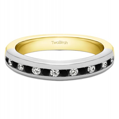 0.34 Carat Black and White Thin Channel Set Wedding Band in Two Tone Gold