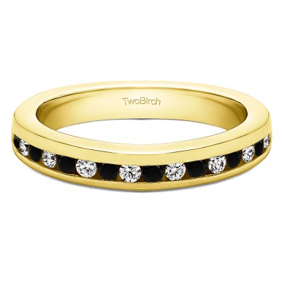 0.34 Carat Black and White Thin Channel Set Wedding Band in Yellow Gold