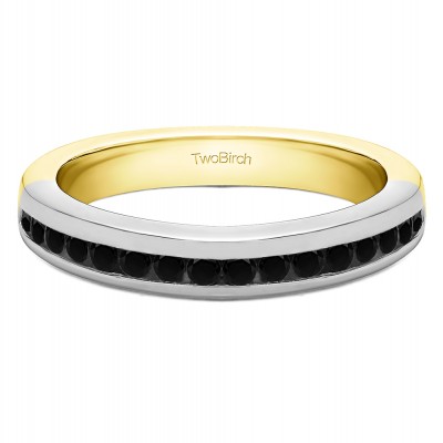 0.34 Carat Black Thin Channel Set Wedding Band in Two Tone Gold