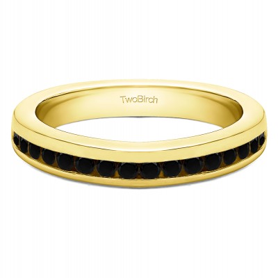 0.34 Carat Black Thin Channel Set Wedding Band in Yellow Gold
