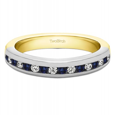 0.34 Carat Sapphire and Diamond Thin Channel Set Wedding Band in Two Tone Gold