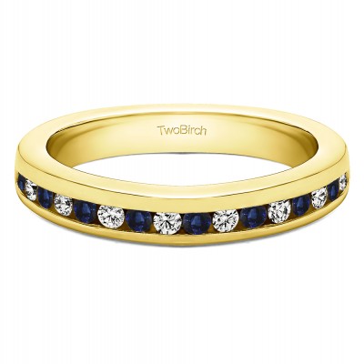 0.34 Carat Sapphire and Diamond Thin Channel Set Wedding Band in Yellow Gold