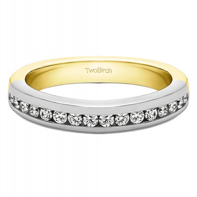 0.34 Carat Thin Channel Set Wedding Band in Two Tone Gold