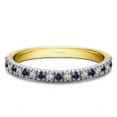 0.1 Carat Sapphire and Diamond Twenty Stone Domed French Cut Pave Set Wedding Ring in Two Tone Gold