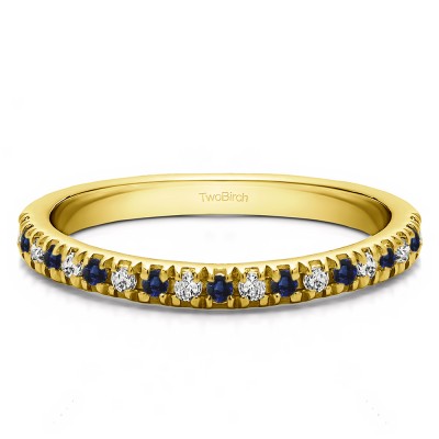 0.2 Carat Sapphire and Diamond Twenty Stone Domed French Cut Pave Set Wedding Ring in Yellow Gold