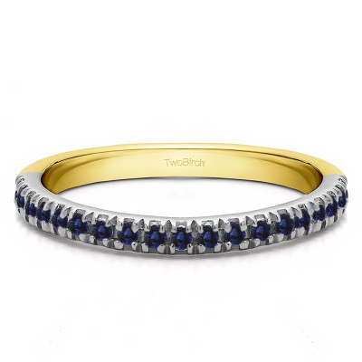 0.2 Carat Sapphire Twenty Stone Domed French Cut Pave Set Wedding Ring in Two Tone Gold