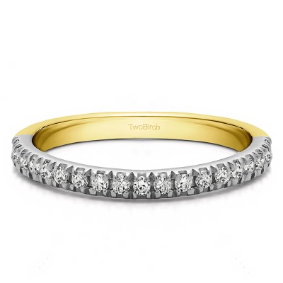 0.2 Carat Twenty Stone Domed French Cut Pave Set Wedding Ring in Two Tone Gold