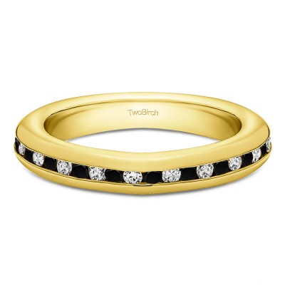 0.2 Carat Black and White Twenty Stone Thin Channel Set Wedding Ring  in Yellow Gold