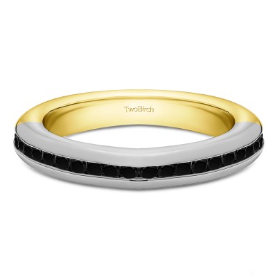 0.2 Carat Black Twenty Stone Thin Channel Set Wedding Ring  in Two Tone Gold