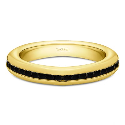 0.2 Carat Black Twenty Stone Thin Channel Set Wedding Ring  in Yellow Gold