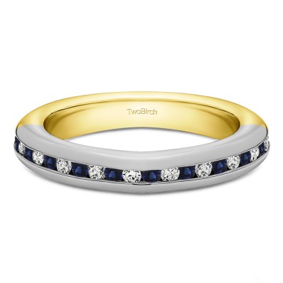 0.2 Carat Sapphire and Diamond Twenty Stone Thin Channel Set Wedding Ring  in Two Tone Gold