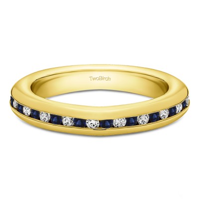 0.2 Carat Sapphire and Diamond Twenty Stone Thin Channel Set Wedding Ring  in Yellow Gold