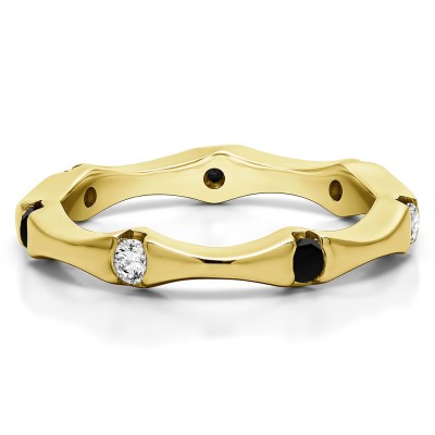 0.25 Carat Black and White Stackable Eternity Band  in Yellow Gold