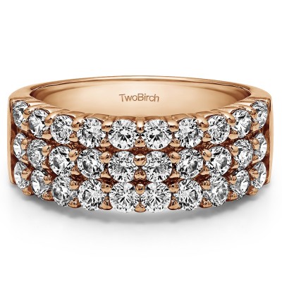 1.5 Carat Three Row Double Shared Prong Anniversary Band  in Rose Gold