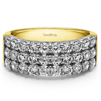 1.5 Carat Three Row Double Shared Prong Anniversary Band  in Two Tone Gold