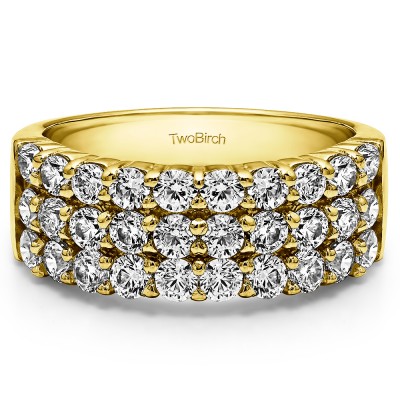 1.5 Carat Three Row Double Shared Prong Anniversary Band  in Yellow Gold