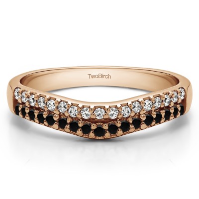 0.37 Ct. Black and White Double Row Shared Prong Contour Band in Rose Gold