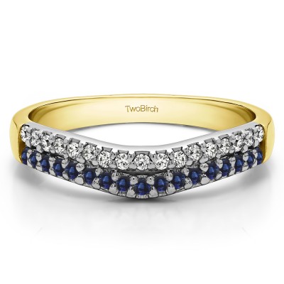 0.37 Ct. Sapphire and Diamond Double Row Shared Prong Contour Band in Two Tone Gold