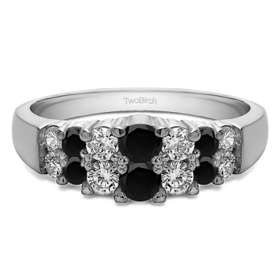 1 Carat Black and White Double Row Shared Prong Step Cut Wedding Ring