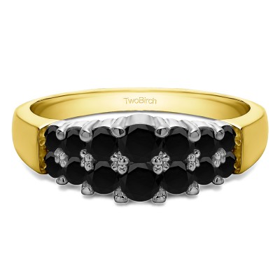 1 Carat Black Double Row Shared Prong Step Cut Wedding Ring  in Two Tone Gold