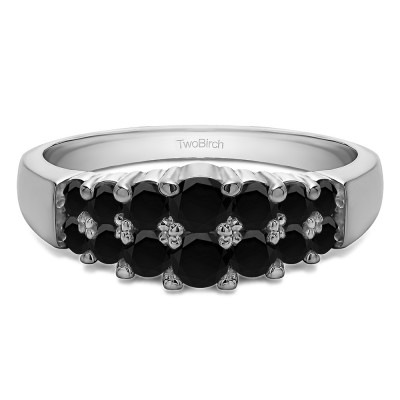 1 Carat Black Double Row Shared Prong Step Cut Wedding Ring