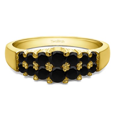 1 Carat Black Double Row Shared Prong Step Cut Wedding Ring  in Yellow Gold