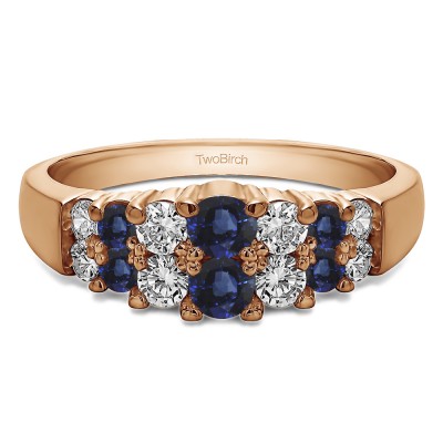 1 Carat Sapphire and Diamond Double Row Shared Prong Step Cut Wedding Ring  in Rose Gold