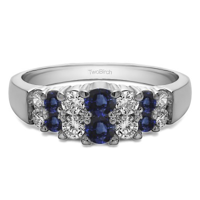 1 Carat Sapphire and Diamond Double Row Shared Prong Step Cut Wedding Ring