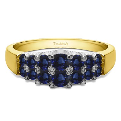 1 Carat Sapphire Double Row Shared Prong Step Cut Wedding Ring  in Two Tone Gold