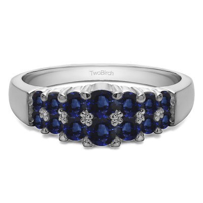 1 Carat Sapphire Double Row Shared Prong Step Cut Wedding Ring