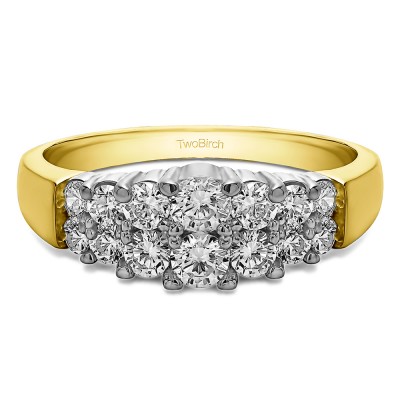 1 Carat Double Row Shared Prong Step Cut Wedding Ring  in Two Tone Gold