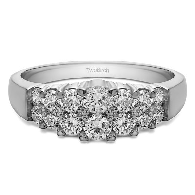 1 Carat Double Row Shared Prong Step Cut Wedding Ring