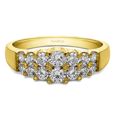 1 Carat Double Row Shared Prong Step Cut Wedding Ring  in Yellow Gold
